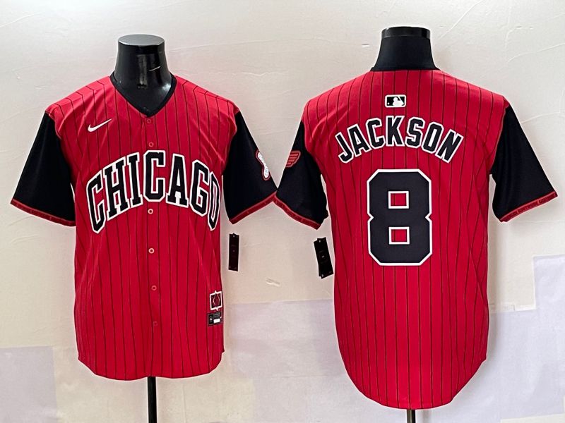 Men 2025 Chicago White Sox #8 Jackson Red Stripe Joint Name Nike MLB Jersey style 31